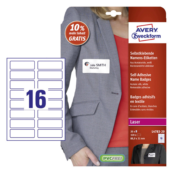 Avery Zweckform L4783-20 étiquettes badges adhésifs 31x88.9 mm (320 pièces) AV-L4783-20 212688 - 1