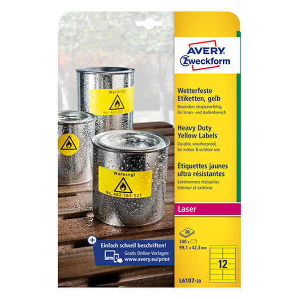 Avery Zweckform L6107-20 étiquettes résistantes aux intempéries A4 99,1 x 42,3 mm (240 pièces) - jaune L6107-20 212700 - 1