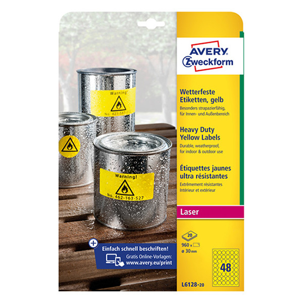 Avery Zweckform L6128-20 étiquettes résistantes aux intempéries A4 Ø 30 mm (960 pièces) - jaune L6128-20 212702 - 1