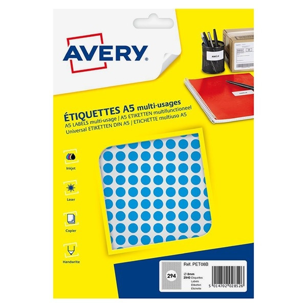 Avery Zweckform PET08B pastilles de couleur Ø 8 mm (2940 pièces) - bleu AV-PET08B 212704 - 1