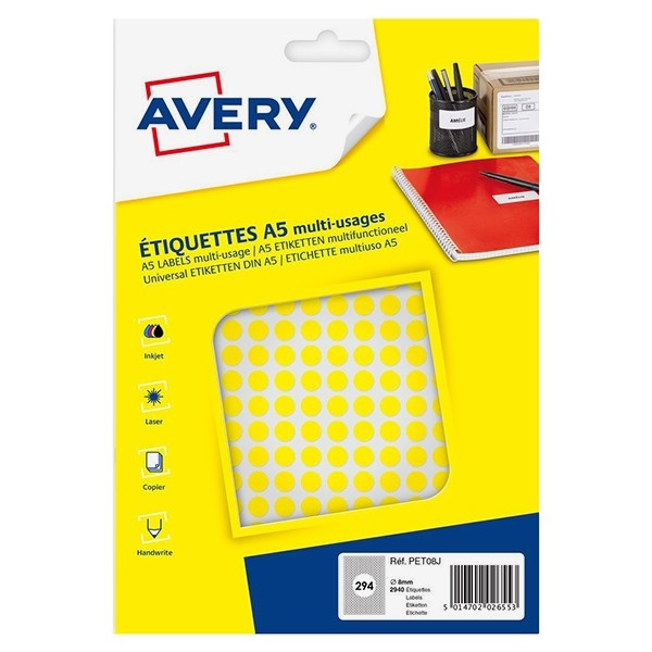 Avery Zweckform PET08J pastilles de couleur Ø 8 mm (2940 pièces) - jaune AV-PET08J 212705 - 1