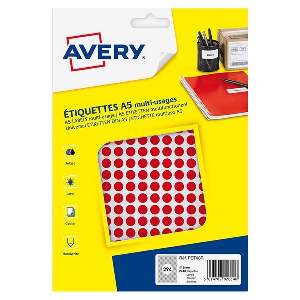 Avery Zweckform PET08R pastilles de couleur Ø 8 mm (2940 pièces) - rouge AV-PET08R 212706 - 1