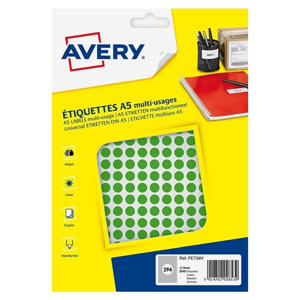 Avery Zweckform PET08V pastilles de couleur Ø 8 mm (2940 pièces) - vert AV-PET08V 212707 - 1