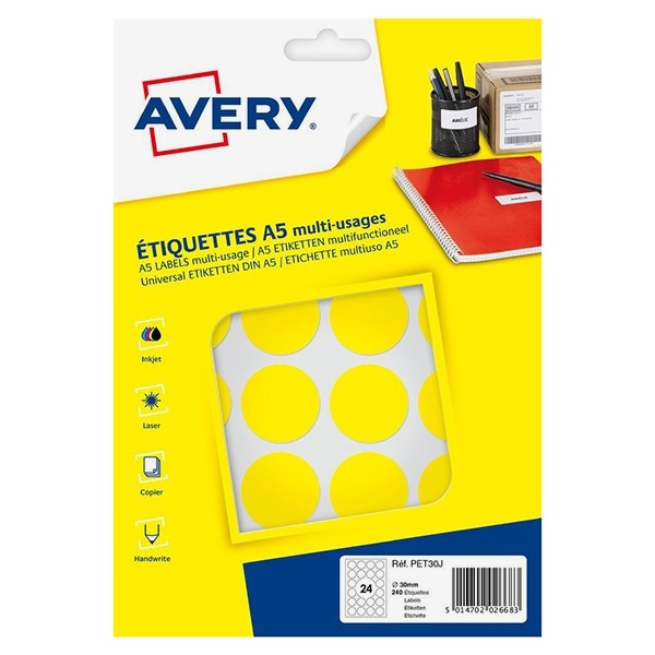 Avery Zweckform PET30J  pastilles de couleur Ø 30 mm (240 étiquettes) - jaune AV-PET30J 212723 - 1