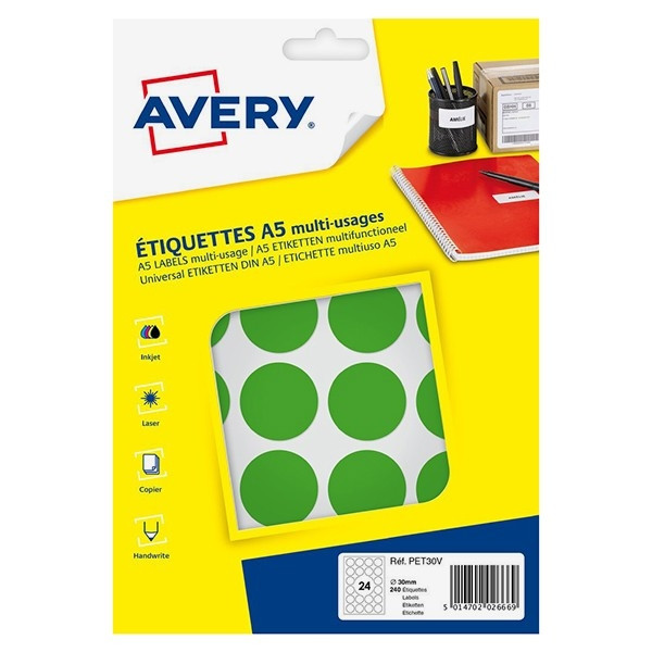 Avery Zweckform PET30V pastilles de couleur Ø 30 mm (240 étiquettes) - vert AV-PET30V 212725 - 1