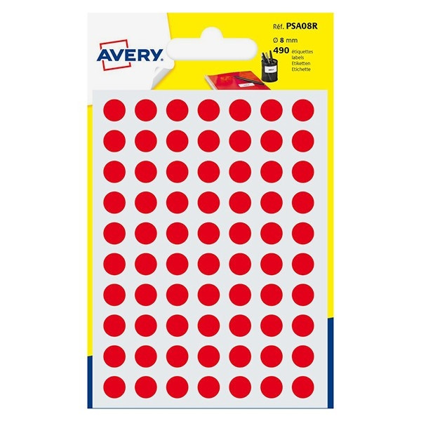 Avery Zweckform PSA08R pastilles de couleur Ø 8 mm (490 pièces) - rouge AV-PSA08R 212712 - 1