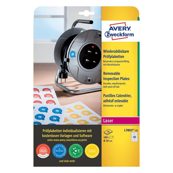 Avery Zweckform pastilles calendrier/étiquettes d'inspection 20 mm (480 pièces) AV-L7803-10 212682 - 1