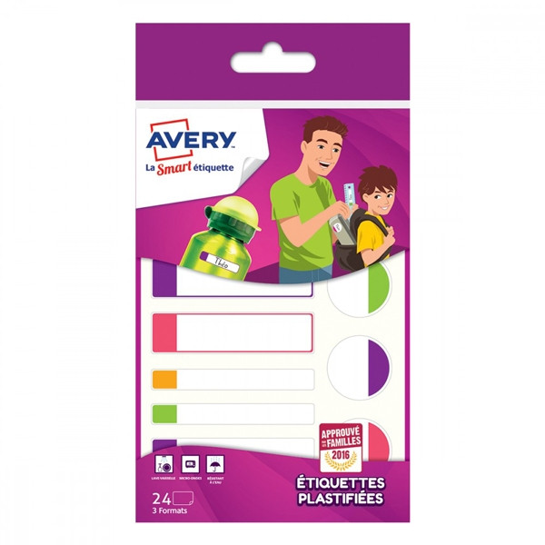 Avery family APFLUO24 étiquettes plastifiées couleurs fluorescentes assorties (24 pièces) APFLUO24 212801 - 1