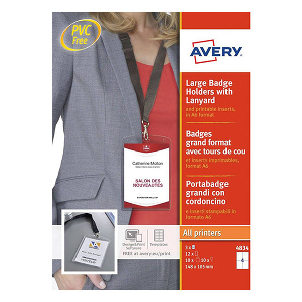 Avery zweckform 4834 ensemble de porte-badge avec lacet textile 105 x 148 mm (10 pièces) 4834 212776 - 1