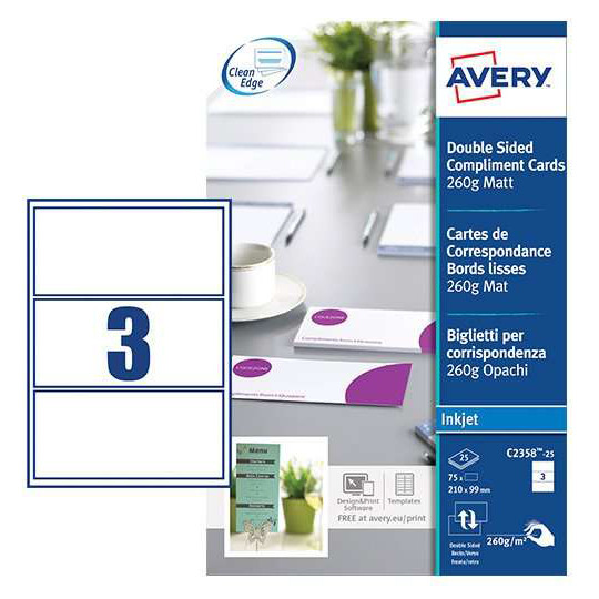 Avery zweckform C2358-25 cartes de compliments blanches 99 x 210 mm (75 pièces) C2358-25 212792 - 1