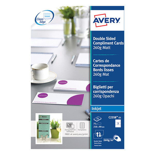 Avery zweckform C2358-25 cartes de compliments blanches 99 x 210 mm (75 pièces) C2358-25 212792 - 1