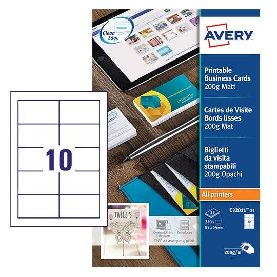 Avery zweckform C32011-10 cartes de visite 85 x 54 mm (100 pièces) - blanc mat C32011-10 212781 - 1