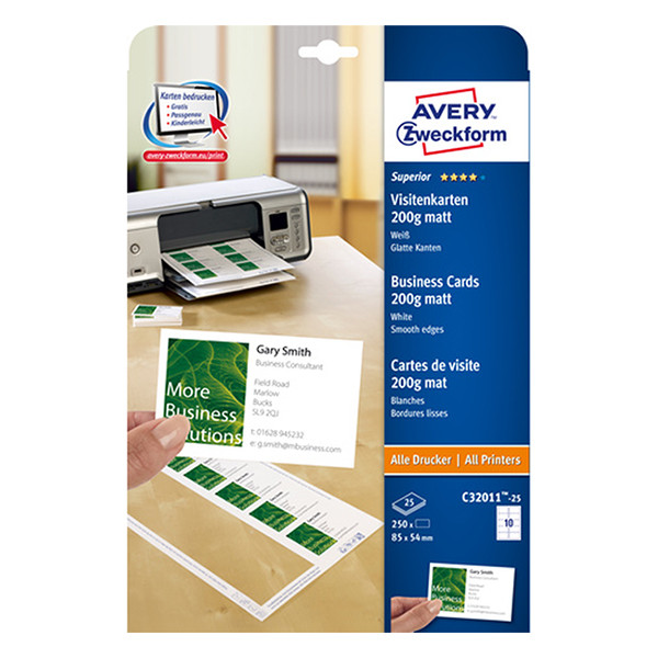 Avery zweckform C32011-25 cartes de visite 85 x 54 mm (250 pièces) - blanc mat C32011-25 212782 - 1