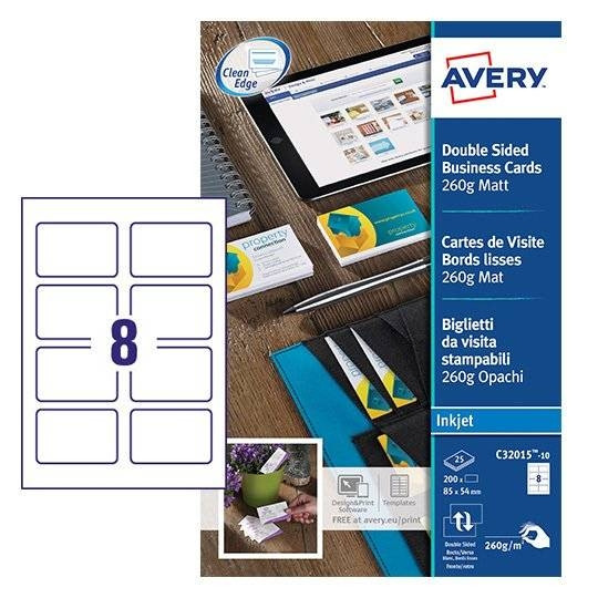 Avery zweckform C32015-25 cartes de visite 85 x 54 mm (200 pièces) - blanc mat C32015-25 212789 - 1