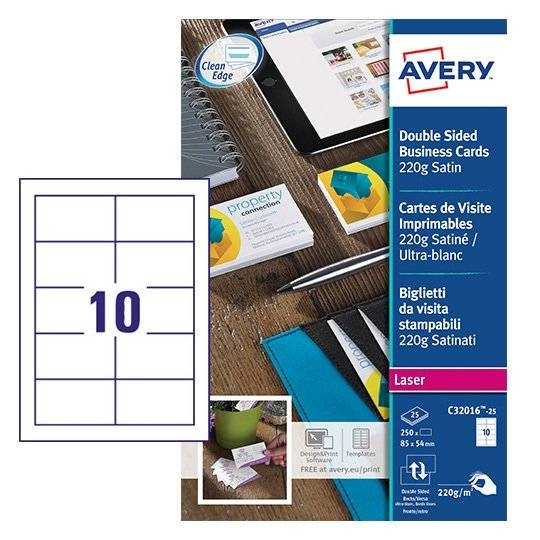 Avery zweckform C32016-10 cartes de visite 85 x 54 mm (100 pièces) - blanc satiné C32016-10 212783 - 1