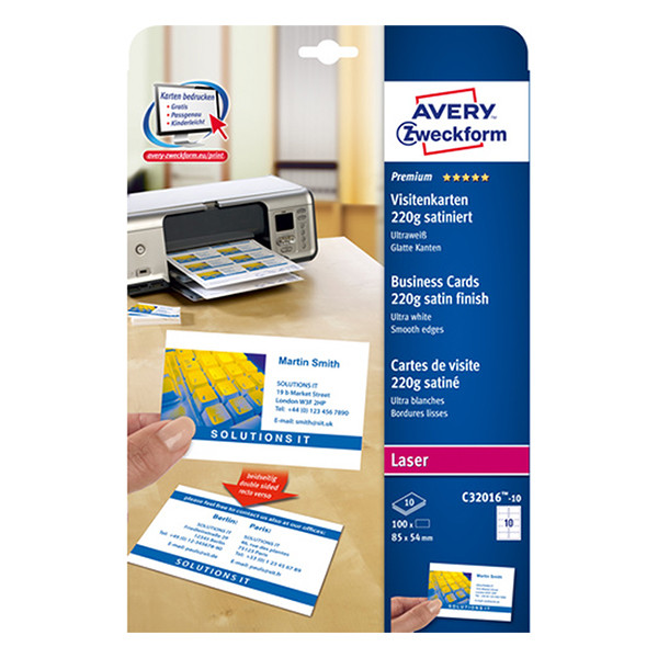 Avery zweckform C32016-10 cartes de visite 85 x 54 mm (100 pièces) - blanc satiné C32016-10 212783 - 1