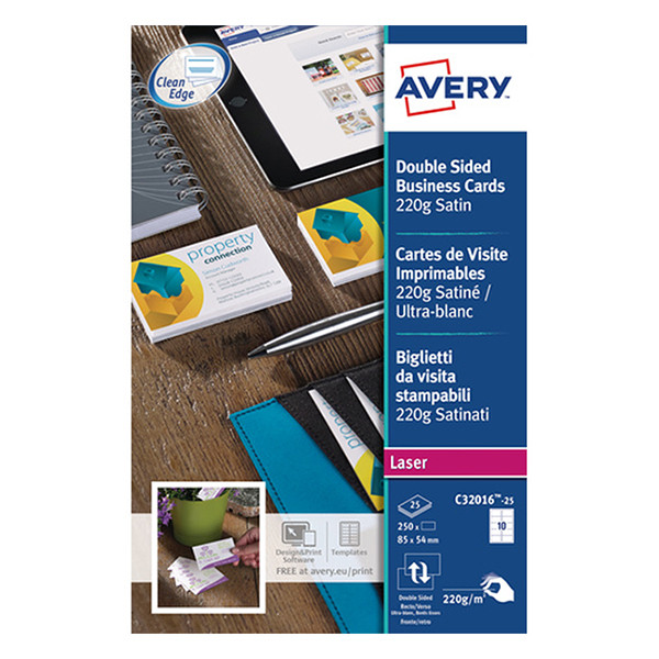 Avery zweckform C32016-25 cartes de visite 85 x 54 mm (250 pièces) - blanc satiné C32016-25 212784 - 1