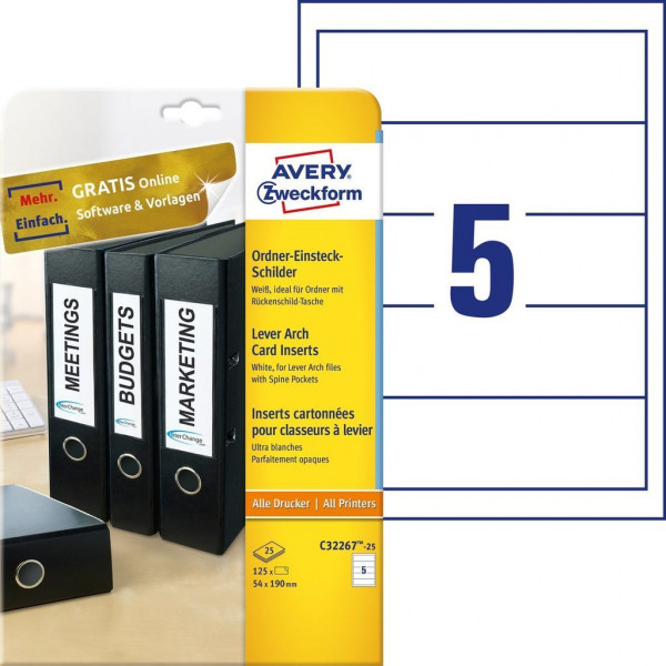 Avery zweckform C32267-25 cartes à insertion de dos 54 x 190 mm (125 étiquettes) C32267-25 212816 - 1