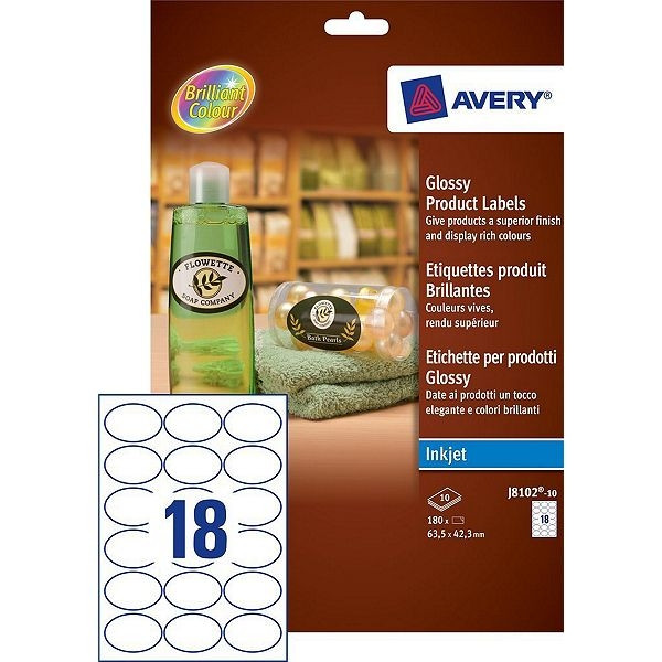 Avery zweckform J8102-10 étiquettes produits brillantes ovales 63,5 x 42,3 (180 pièces) - blanc J8102-10 212600 - 1