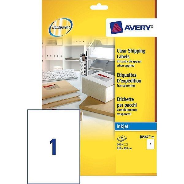 Avery zweckform J8567-25 étiquettes adresse transparentes 210 x 297 mm (25 pièces) J8567-25 212624 - 1