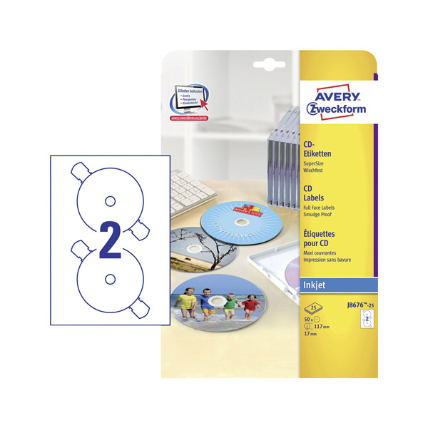 Avery zweckform J8676-25 étiquettes CD 2 par feuille (50 étiquettes) J8676-25 212825 - 1
