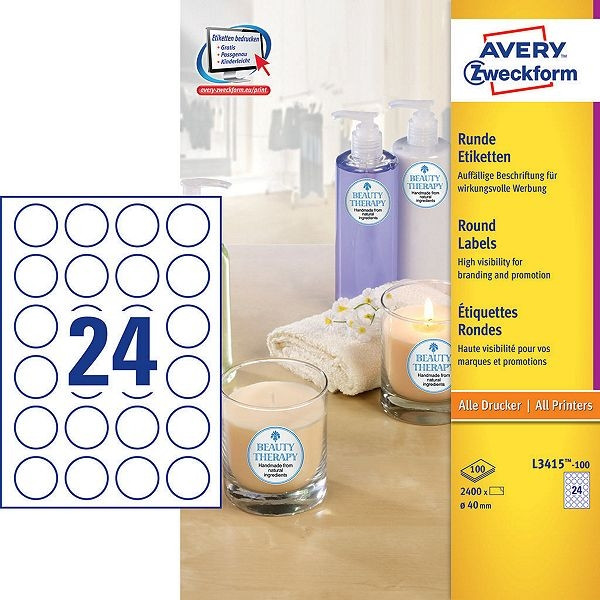 Avery zweckform L3415-100 étiquettes produits Ø 40 mm (2400 pièces) - blanc L3415-100 212462 - 1