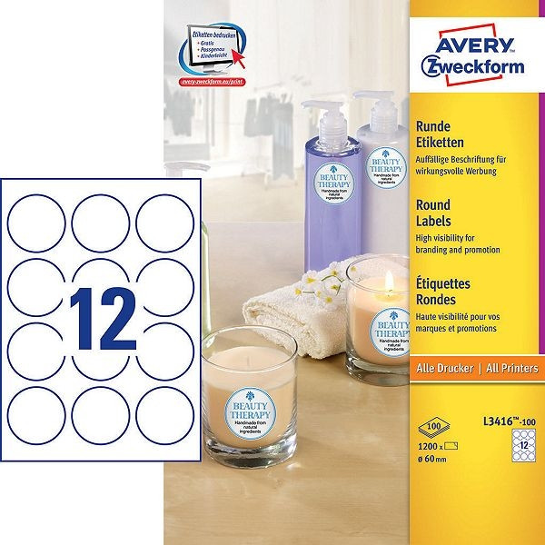 Avery zweckform L3416-100 étiquettes produits Ø 60 mm (1200 pièces) - blanc L3416-100 212464 - 1