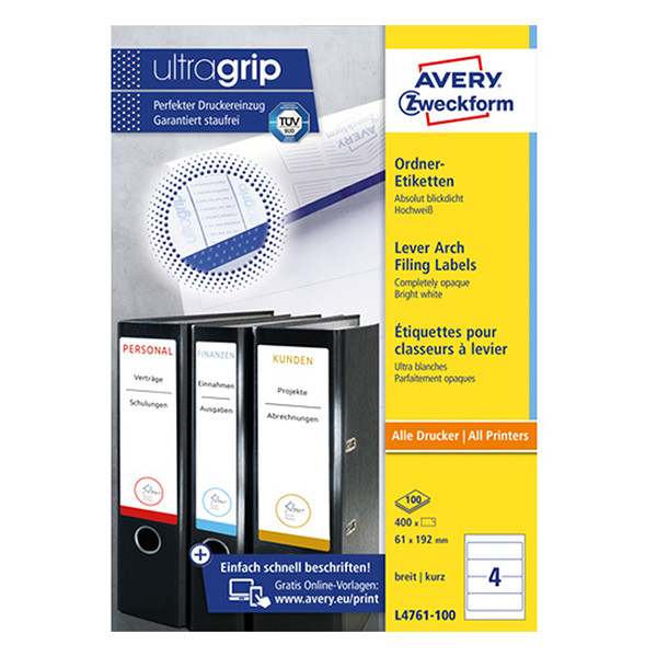 Avery zweckform L4761-100 étiquettes dos de classeur 192 x 61 mm (400 pièces) - blanc L4761-100 212112 - 1