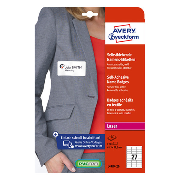Avery zweckform L4784-20 badges adhésifs en tissu 63,5 x 29,6 mm (540 pièces) - blanc/bleu L4784-20 212596 - 1