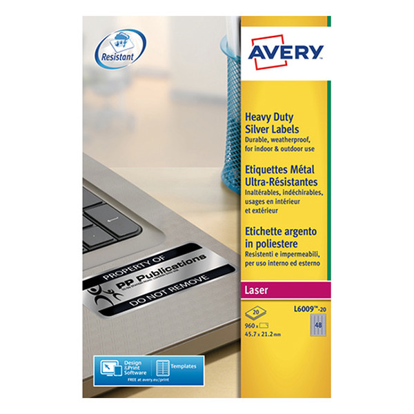 Avery zweckform L6009-20 étiquettes ultra-résistantes métalliques 45,7 x 21,2 mm (960 pièces) L6009-20 212448 - 1