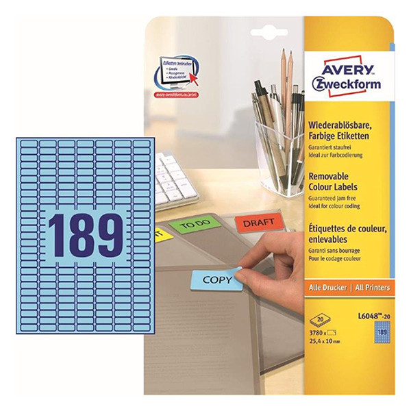 Avery zweckform L6048-20 étiquettes 25,4 x 10 mm (3780 étiquettes) - bleu AV-L6048-20 212819 - 1