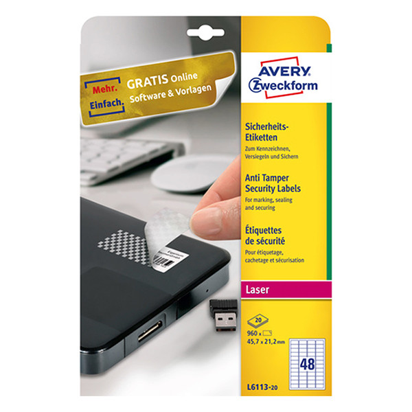 Avery zweckform L6113-20 étiquettes anti-effraction 45,7 x 21,2 mm (960 pièces) L6113-20 212746 - 1