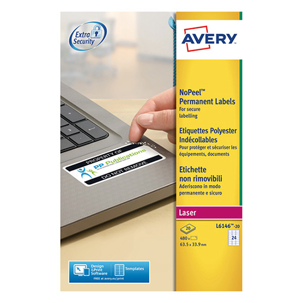 Avery zweckform L6146-20E étiquettes indécollables 63,5 x 33,9 mm (480 pièces) L6146-20E 212444 - 1