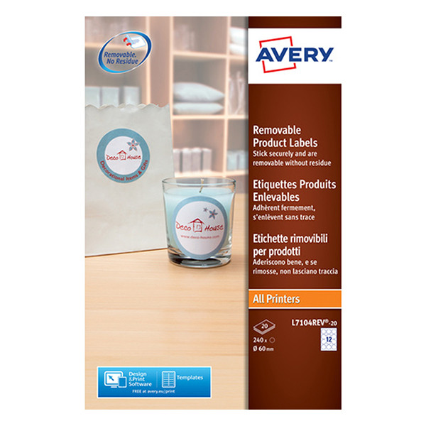 Avery zweckform L7104REV-20 étiquettes produits enlevables rondes Ø 60 mm (240 pièces) L7104REV-20 212604 - 1