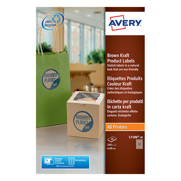 Avery zweckform L7106-20 étiquettes produits rondes Ø 60 mm couleur kraft (240 pièces) L7106-20 212610 - 1