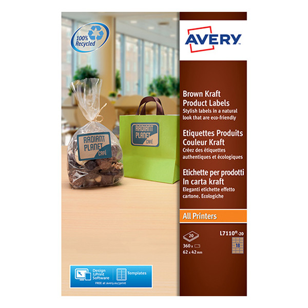 Avery zweckform L7110-20 étiquettes produits rectangulaires 62 x 42 mm couleur kraft (360 pièces) L7110-20 212618 - 1