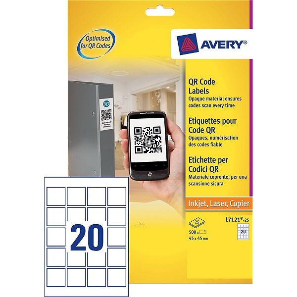 Avery zweckform L7121-25 étiquettes pour codes QR 45 x 45 mm (500 pièces) L7121-25 212498 - 1