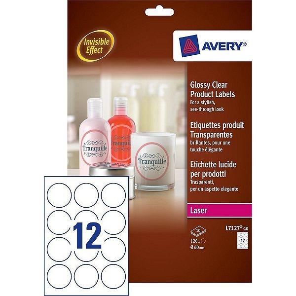 Avery zweckform L7127-10 étiquettes produits transparentes brillantes rondes Ø 60 mm (120 pièces) L7127-10 212608 - 1