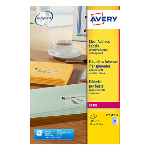 Avery zweckform L7551-25 étiquettes transparentes 38,1 x 21,2 mm (1625 pièces) L7551-25 212641 - 1
