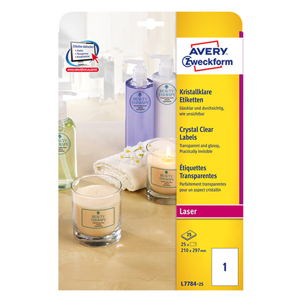 Avery zweckform L7784-25 étiquettes transparentes A4 210 x 297 mm (25 pièces) L7784-25 212692 - 1