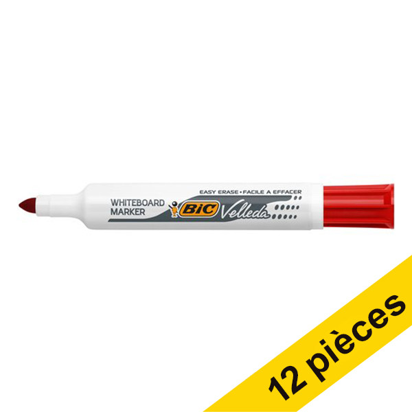 Offre : 12x BIC Velleda 1711 marqueur pour tableau blanc (0,6 mm ogive) - rouge 240454 - 1