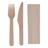 Biodore ensemble de couverts couteau-fourchette-serviette en bois (100 sets) 521179 402769