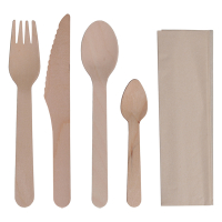 Biodore ensemble de couverts en bois avec serviette (100 sets) 521154 402767