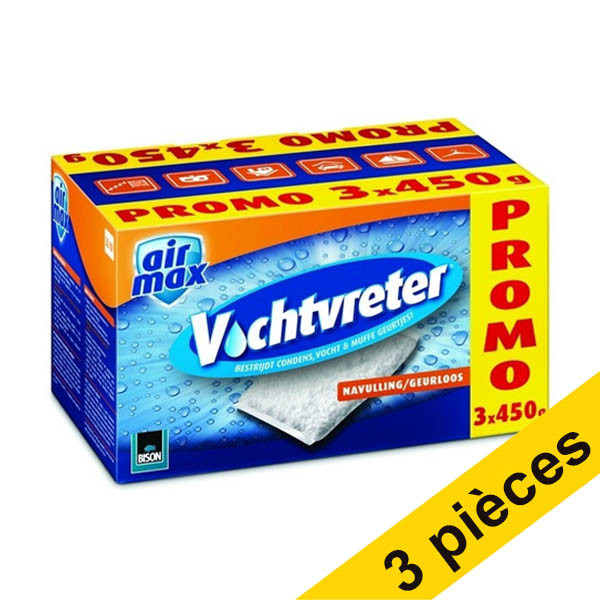 Bison Offre : 3x Bison recharge pour absorbeur d'humidité sans odeur (3 x 450 g)  SBI00243 - 1