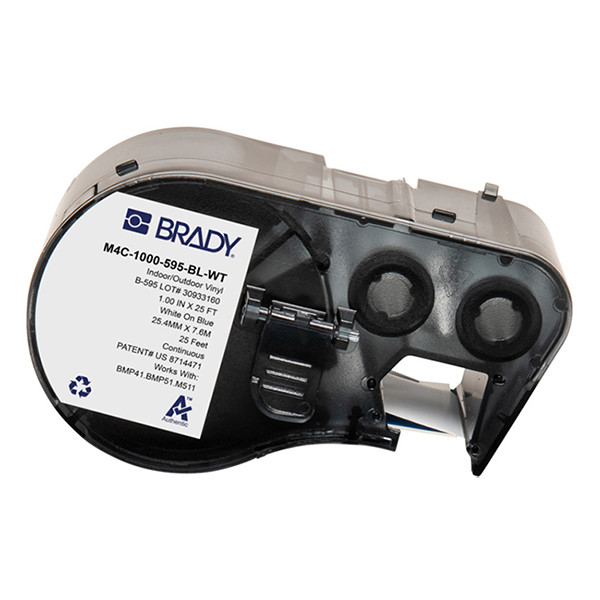 Brady M4C-1000-595-BL-WT ruban vinyle 25,4 mm x 7,62 m (d'origine) - blanc sur bleu M4C-1000-595-BL-WT 148236 - 1