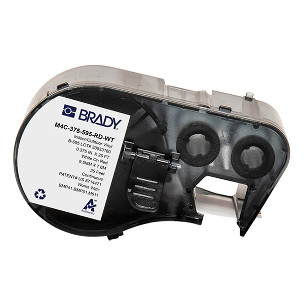 Brady M4C-375-595-RD-WT étiquettes en vinyle 9,53 mm x 7,62 m (d'origine) - blanc sur rouge M4C-375-595-RD-WT 147946 - 1