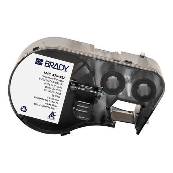Brady M4C-475-422 étiquettes en polyester 12,07 mm x 7,62 m (d'origine) - noir sur blanc M4C-475-422 148202 - 1