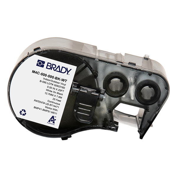 Brady M4C-500-595-BK-WT étiquettes en vinyle 12,70 mm x 7,62 m (d'origine) - blanc sur noir M4C-500-595-BK-WT 147958 - 1