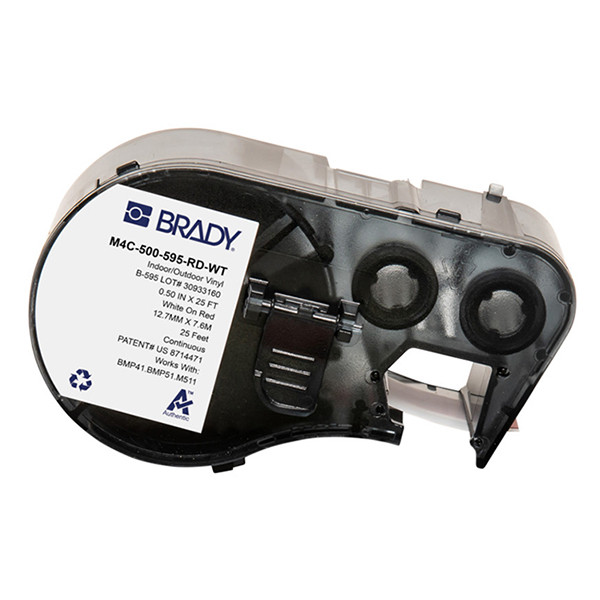 Brady M4C-500-595-RD-WT étiquettes en vinyle 12,70 mm x 7,62 m (d'origine) - blanc sur rouge M4C-500-595-RD-WT 147956 - 1