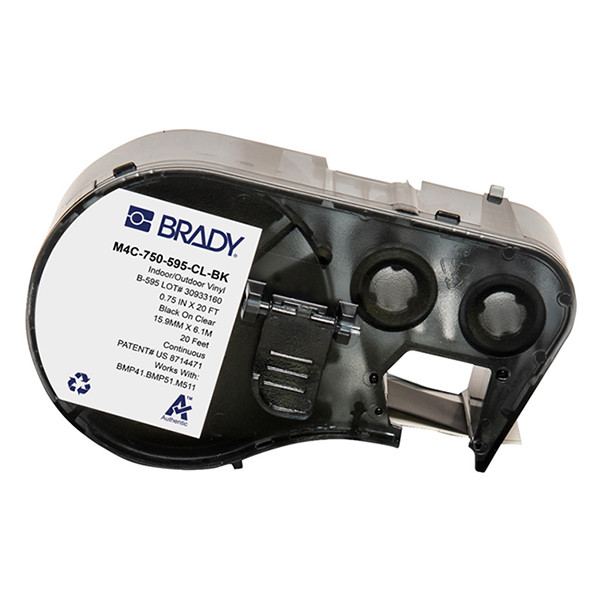 Brady M4C-750-595-CL-BK ruban vinyle 19,05 mm x 6,1 m (d'origine) - noir sur transparent M4C-750-595-CL-BK 148184 - 1